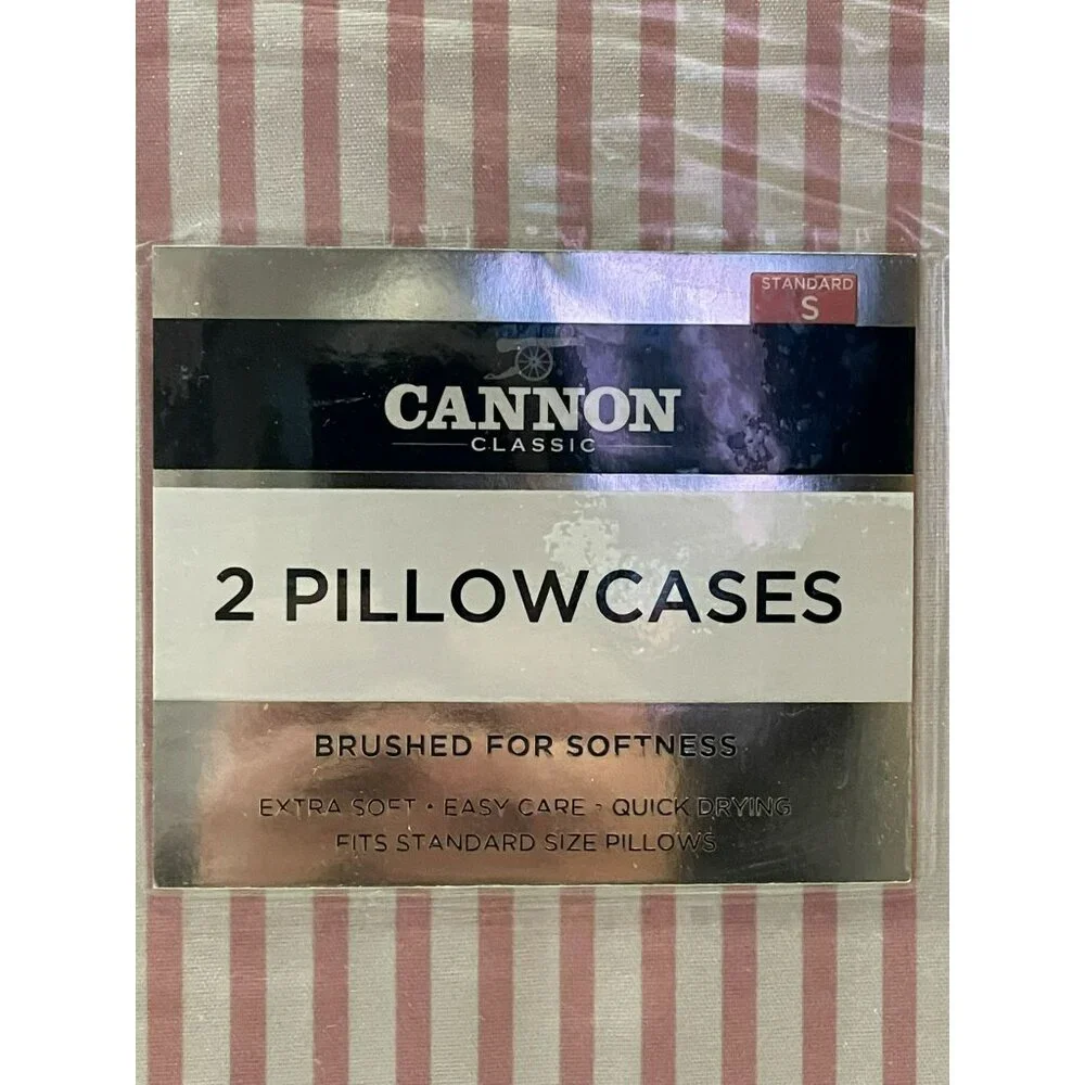 Cannon Classic Set of 2 Pillow Cases NEW Pink White Striped